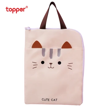 

A4 Cartoon Tote Bag Canvas Hand Carry File Bag Cream Bags Large Capacity Zipper Data Bag File Bag Student Girl Supply Stationery