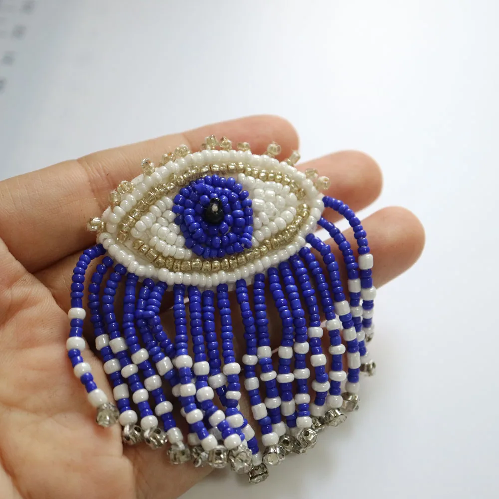 1pc beaded embroidered eye Patches for Clothing sew on rhinestonen eyes parches Appliques Decoration Badge parche