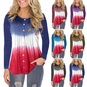 

2019 Autumn Women's Gradient Color Long-Sleeved Upper Garment T-shirt