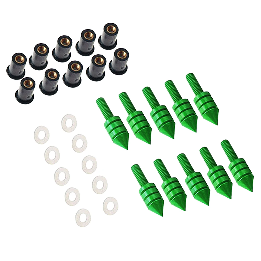 10 x Motorcycle Windshield Windscreen Spike Bolt Kit Well Nuts / Bolts / Washers