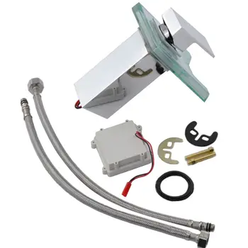 

Cool Led Square Waterfall Faucet Hot And Cold Water Bath Temperature Control Color Light Glass Washbasin Faucet Creative Home Im