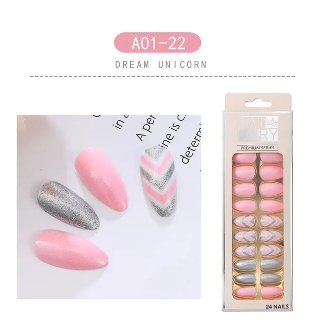 24PCS/box Loose Powder Jump Color Ballet Med-Length Fake Nails Gradient Aurora Marble Press on Full Cover Wearing Wearable Nails NO.9