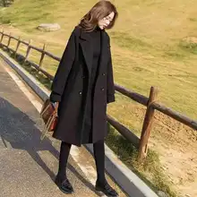 

Woman Long Coat Fahsion Windbreaker Autumn Winter Black Hepburn Overcoat Middle Long Slim 2021 Korean Women's Coat
