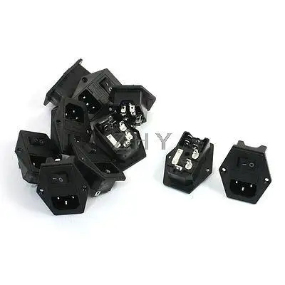

10Pcs Black 4 Pin DPST Rocker Switch Fuse Holder IEC320 C14 Inlet Power Socket
