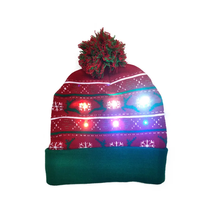 Светодиодный вязанная Рождественская шапочка, теплый защитный колпачок, светодиодный, с отворотами, с шапочкой, вечерние, цветной светильник, теплая шапка для взрослых и детей