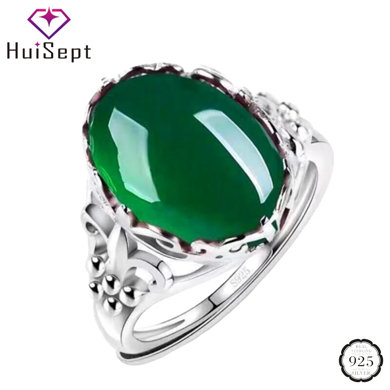 HuiSept Vintage 925 Silver Jewellery Open Rings with Oval Shaped Emerald Gemstones Ring for Female Wedding Party Gifts Wholesale HuiSept Vintage 925 Silver Jewellery Open Rings with Oval Shaped Emerald Gemstones Ring for Female Wedding Party Gifts Wholesale