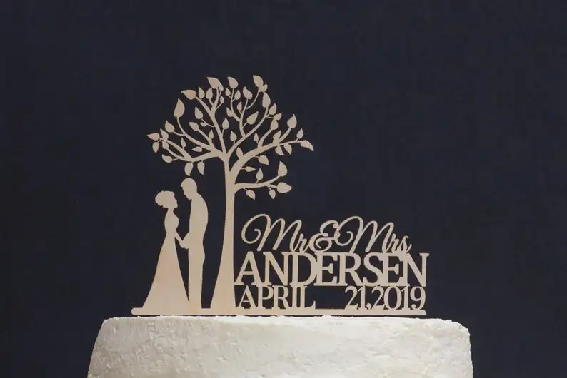 

Custom Outdoor Wedding Cake Topper, Under Tree Cake Topper, Nature Lovers Wedding Cake Topper, Mr & Mrs Surname Wedding Cake Top