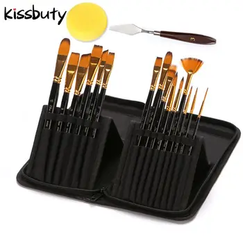

16 Pcs/Set Professional Watercolor Oil Paint Brush with Canvas Bag Watercolor Acrylic Painting Brush Art Craft Long Wood Handle