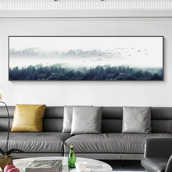 

Misty Forest Mountain Canvas Painting Fog Picture Wild Tree Landscape Poster Print for Living Room Home Wall Decor Nordic