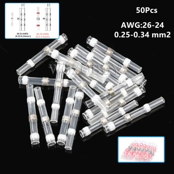 

50Pcs AWG 26-24 Heat Shrink Soldering Terminals Waterproof Solder Sleeve Tube White Insulated Butt Electrical Wire Connectors