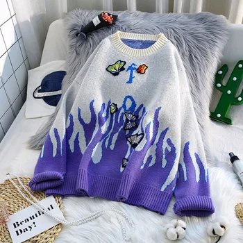 

women sweaters and pullovers 2020 winter new design o-neck butterfly embroidery loose knitted sweet female pulls outwear coats