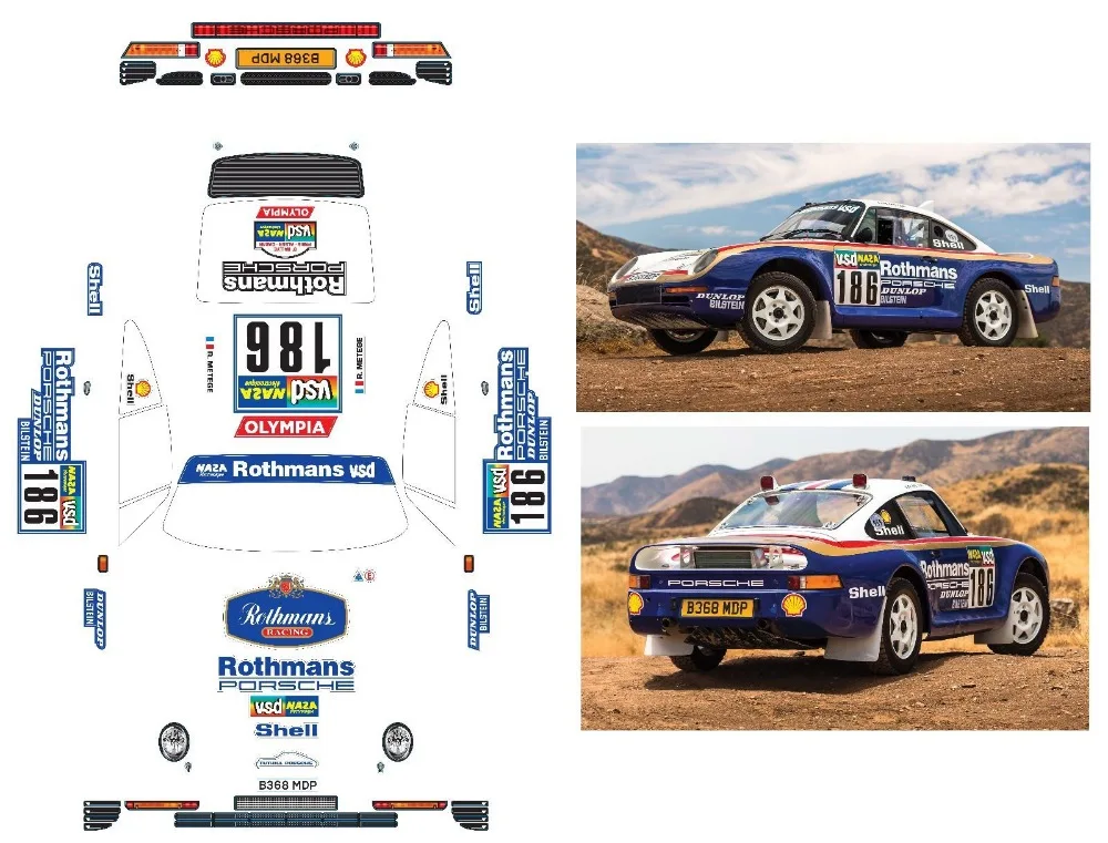 1/8 On road Poorsche 959 GT прозрачный корпус 325 мм для XrayGT, RGT8, Mugen, Serpent