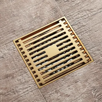 

Hideep Square Mesh Floor Drain Copper Deodorizing Champagne Gold Floor Drain Bathroom Bathroom Large Displacement Floor Drain
