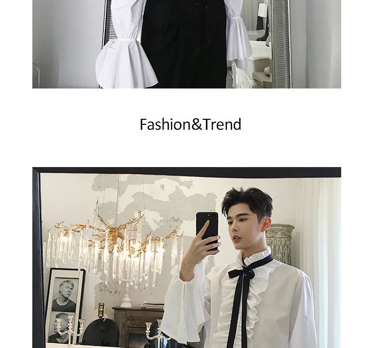 40% хлопковая рубашка Ретро Ruffleshirt мужская белая свадебная рубашка с расклешенными рукавами королевская дизайнерская рубашка в готическом стиле Мужская сорочка Homme