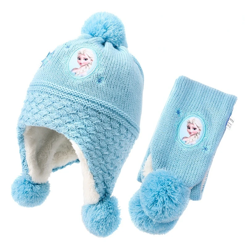 Conjunto de gorro y bufanda de de Frozen para niño y niña, gorro de punto de Frozen, Elsa, princesa Sophia, para exteriores, cálido, | -