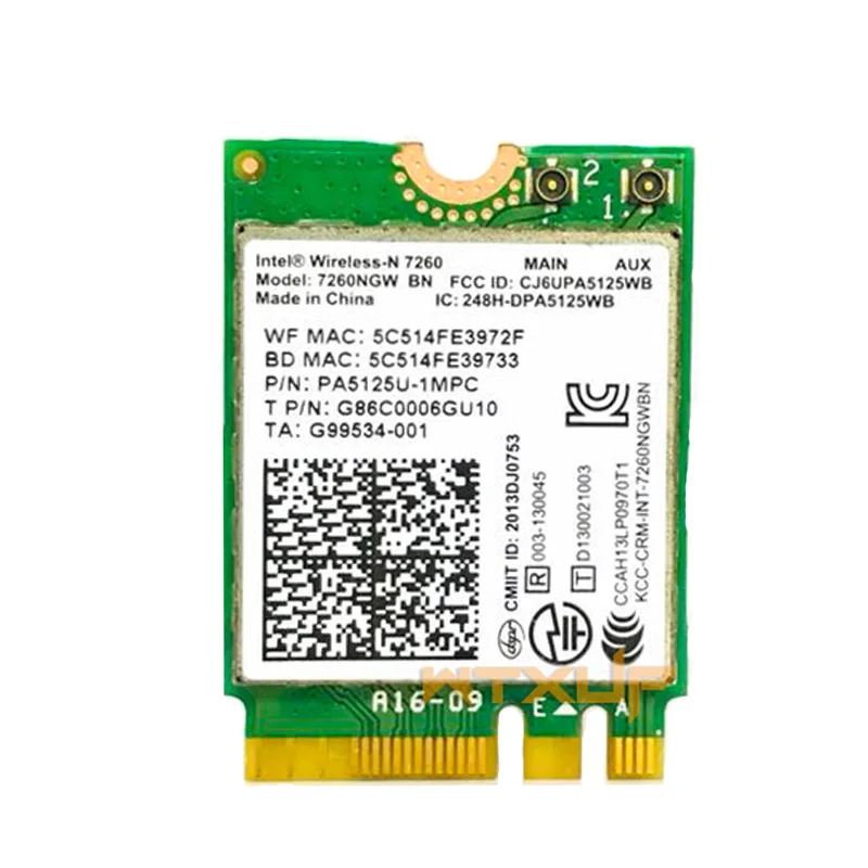 Беспроводная сетевая карта беспроводной сети N 7260 для Intel 7260NGW 7260BN wifi Bluetooth 4,0 NGFF M2 карта 300 Мбит/с wifi адаптер