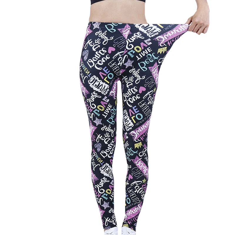 YSDNCHI Sexy High Waist Breathable Leggings Polyester Ankle-Length Pants Workout Leggin Fashion Women Letter Printing Push Up white leggings