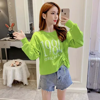 

Women Autumn Winter Shirt Letter Print Long Sleeved Round Collar Loose Harajuku Style Casual Sweatshirt Femal