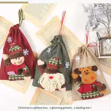 Новое Рождественское украшение, льняная Подарочная сумка на шнурке, большая конфетная Новогодняя сумка, праздничная мультяшная конфетная сумка для вечеринок