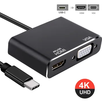 

2 in 1 USB C To HDMI VGA Adapter 4K Type C USB-C Hub Video Converters Adapter