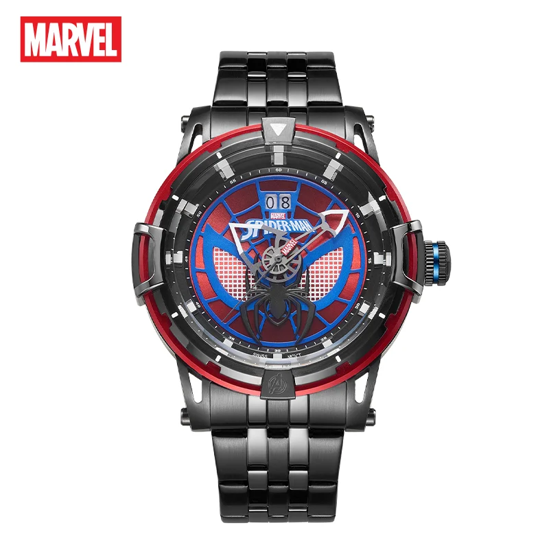 Disney Official Marvel Spider Man Mens Swiss RONDA Quartz Movement Casual Wristwatch Sapphire Crystal 50M Waterproof Calendar