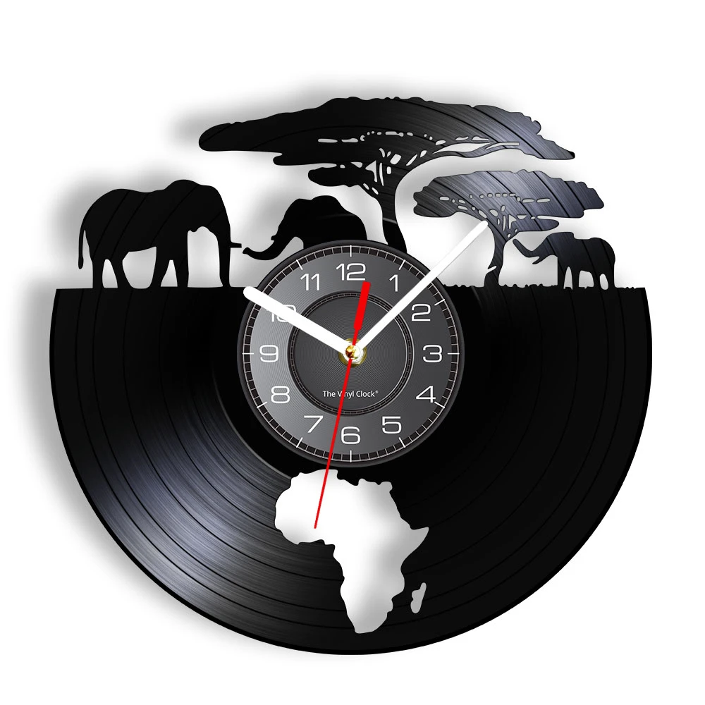 outdoor wall clock African Elephants Laser Cut Record Wall Clock Wildlife Animals Habitat Map Of Africa Retro LP Wall Watch Living Room Art-Decor cuckoo wall clocks