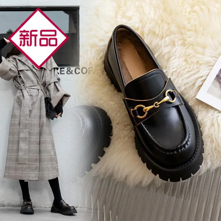 

Leather Shoes Women's 2019 Spring And Autumn Thick Bottomed Waterproof Platform Flat Platform Shoes Low-top Shoes Cowhide Slip-o