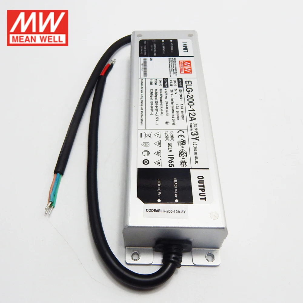 Бренд MEAN WELL представляет ELG 200 12A 3Y 192W 16A 12V регулируемый светодиодный Питание 110 V/220