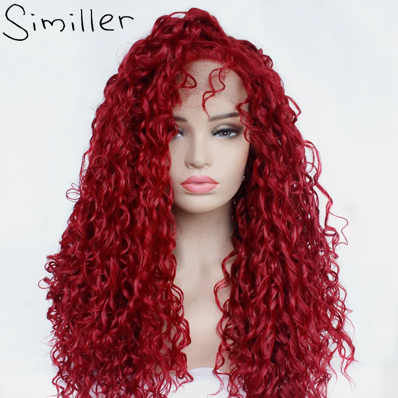 

Similler Red Long Jerry Curl Lace Front Wigs with Baby Hair for Women Loose Curly Synthetic Wigs Heat Resistant