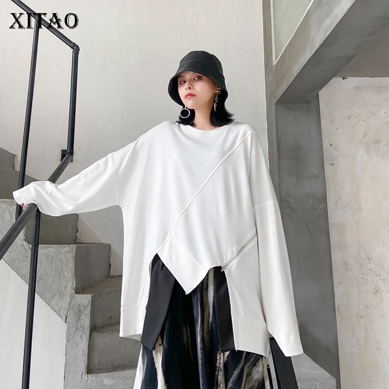 XITAO Trend Irregular Woman T shirts Loose Plus Size Long Sleeve Wild Solid Color Tee Autumn New 2020 Streetwear Clothes DZL1807 | Женская