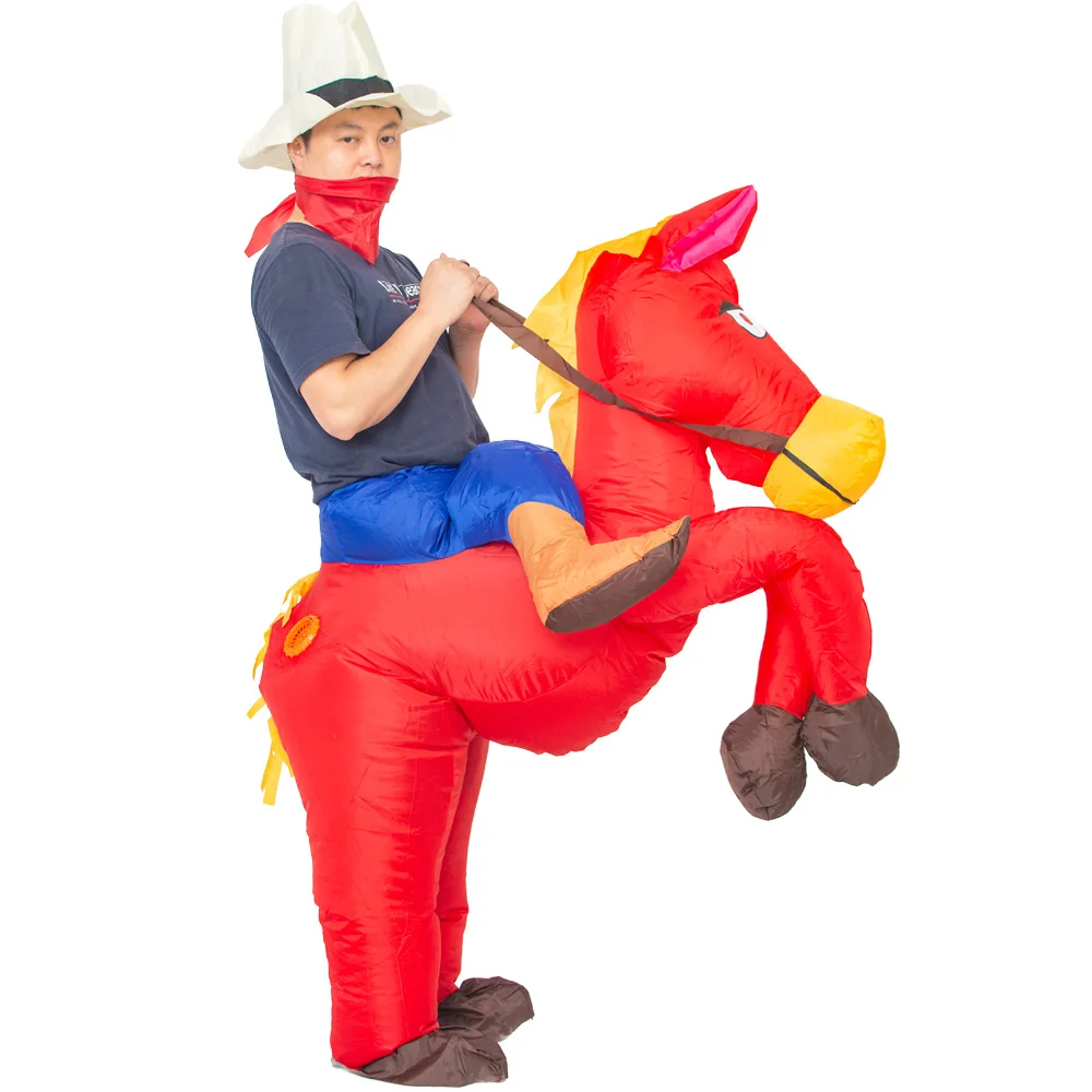 Cowboy caballo camilla disfraz disfraz jinete caballo inflable con motor a cuestas