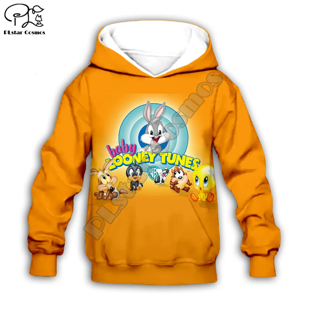 Детские толстовки с капюшоном с изображением кролика Looney Tunes 3D толстовки с рисунком детский спортивный костюм на молнии для маленьких мальчиков и девочек, футболка и штаны