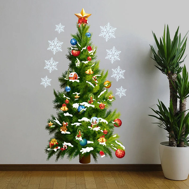 New Year Window Glass PVC Wall Sticker Christmas Tree DIY Snowflake Home Decal Christmas Decoration Home Supplies Bedroom