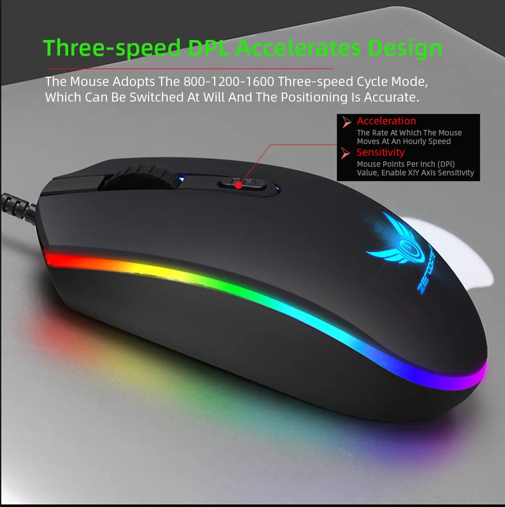 Проводная RGB с антибликовым покрытием Мышь 1600 Точек на дюйм 7 кнопок оптическая USB