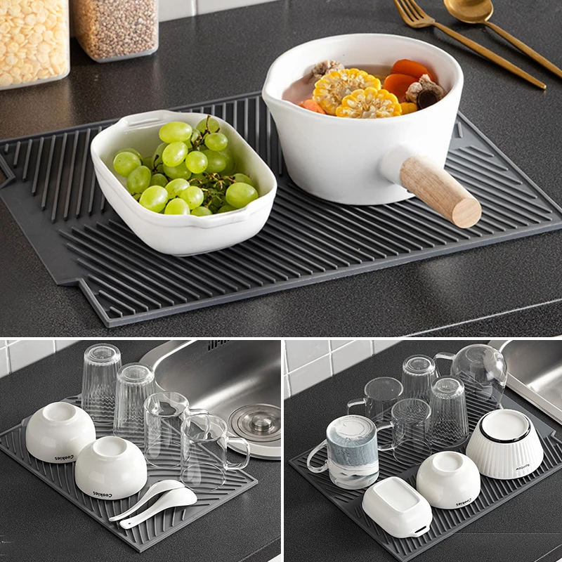 Silicone Drying Mat,dish Drainer Mat For Kitchen Counter, Non-slip