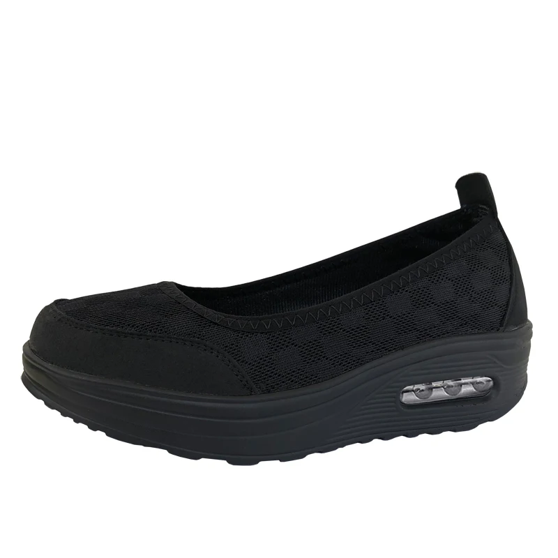 EOFK/Летняя женская обувь на платформе женская повседневная обувь на плоской подошве с плиссированным каблуком Женская Удобная обувь черного цвета из сетчатого материала без застежки на плоской подошве dames schoenen - Цвет: black