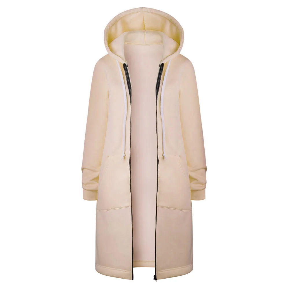 Женская толстовка с капюшоном, теплая молния, открытое длинное пальто, куртка, верхняя одежда, повседневная верхняя одежда, осень-зима, толстовки, мода AG/XXL