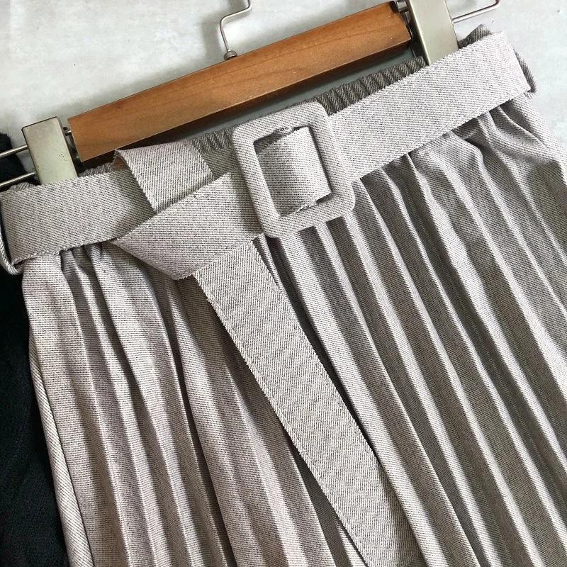 Jupe cor?�enne taille haute en laine avec ceinture pliss?�e - Type Beige Blanc - Cdiscount Pr??t-?� 