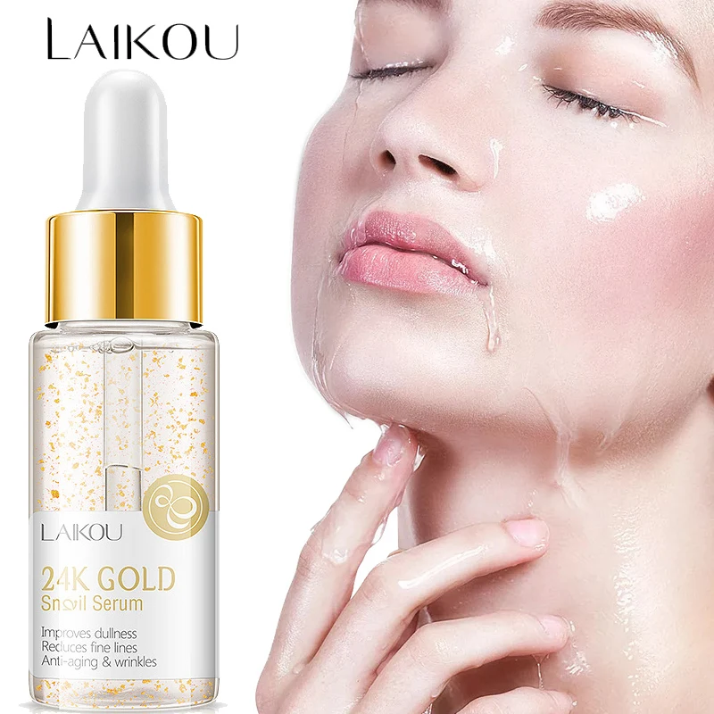 LAIKOU 24 K, экстракт улитки для лица, Золотая алюминиевая фольга, укрепляющая, против морщин, против старения, гиалуроновая кислота, увлажняющая, восстанавливающая кожу