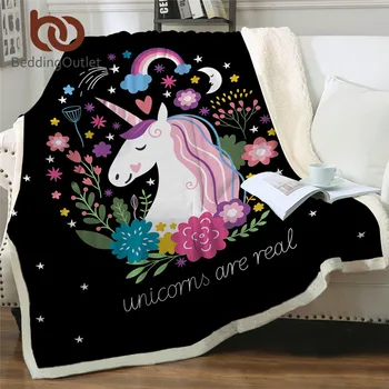 

BeddingOutlet Unicorn Throw Blanket Floral Cartoon Sherpa Blanket for Kids Girl Couch Soft Plush Bedspreads Thin Quilt Drop Ship