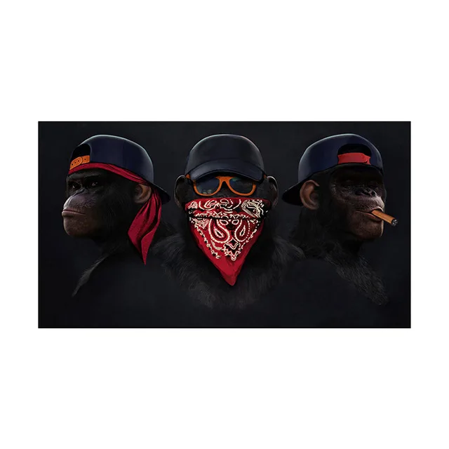 Canvas Poster 3 Monkeys Poster Cool Graffiti Street Art Canvas Painting Wall Art for Living Room Home Decor Posters and Prints JL288-16
