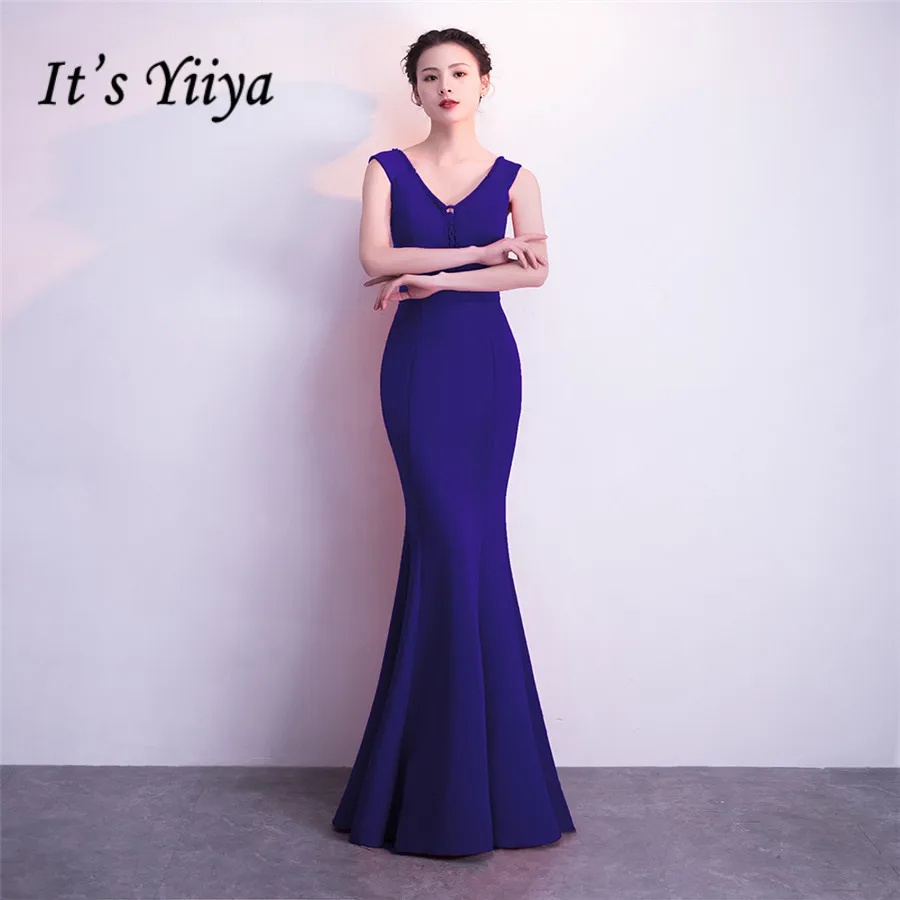 

Evening Gown It's Yiiya DX369 Sleeveless Beading V-Neck Robe De Soiree Floor-Length Backless Plus Size Dress Woman Party