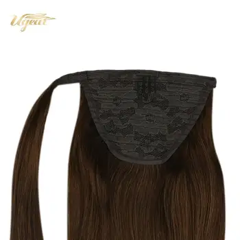 

Ugeat Wrap Around Brazilian Ponytail Hair Extensions Brown Color Hair #4 Clip on Ponytails 14-24" Machine Remy Hair 60-80G/Piece