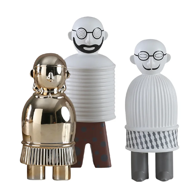 

Creative Abstract Figure Decoration Designer Exhibition Model Room Soft Decoration Gold Silver Machine Ceramic Doll Decorations