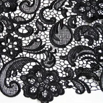 

Black bridal Lace Fabric, crocheted lace fabric, retro lace fabric, classical floral pattern lace fabric.