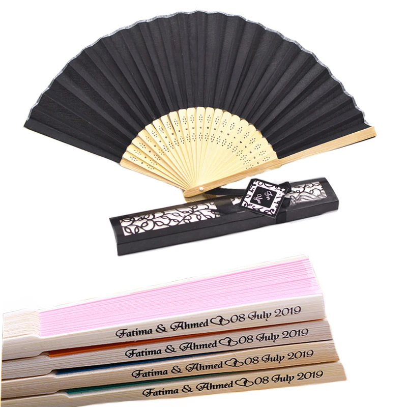 In 13 Colors 50pcs/lot Custom Folding Fan Personalized Bride & Groom's