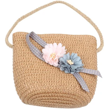 

Kid Girls Straw Bag Summer Boho Handbags For Girls Messenger Bag Flower Crossbody Bag Travel Beach Bag, Brown