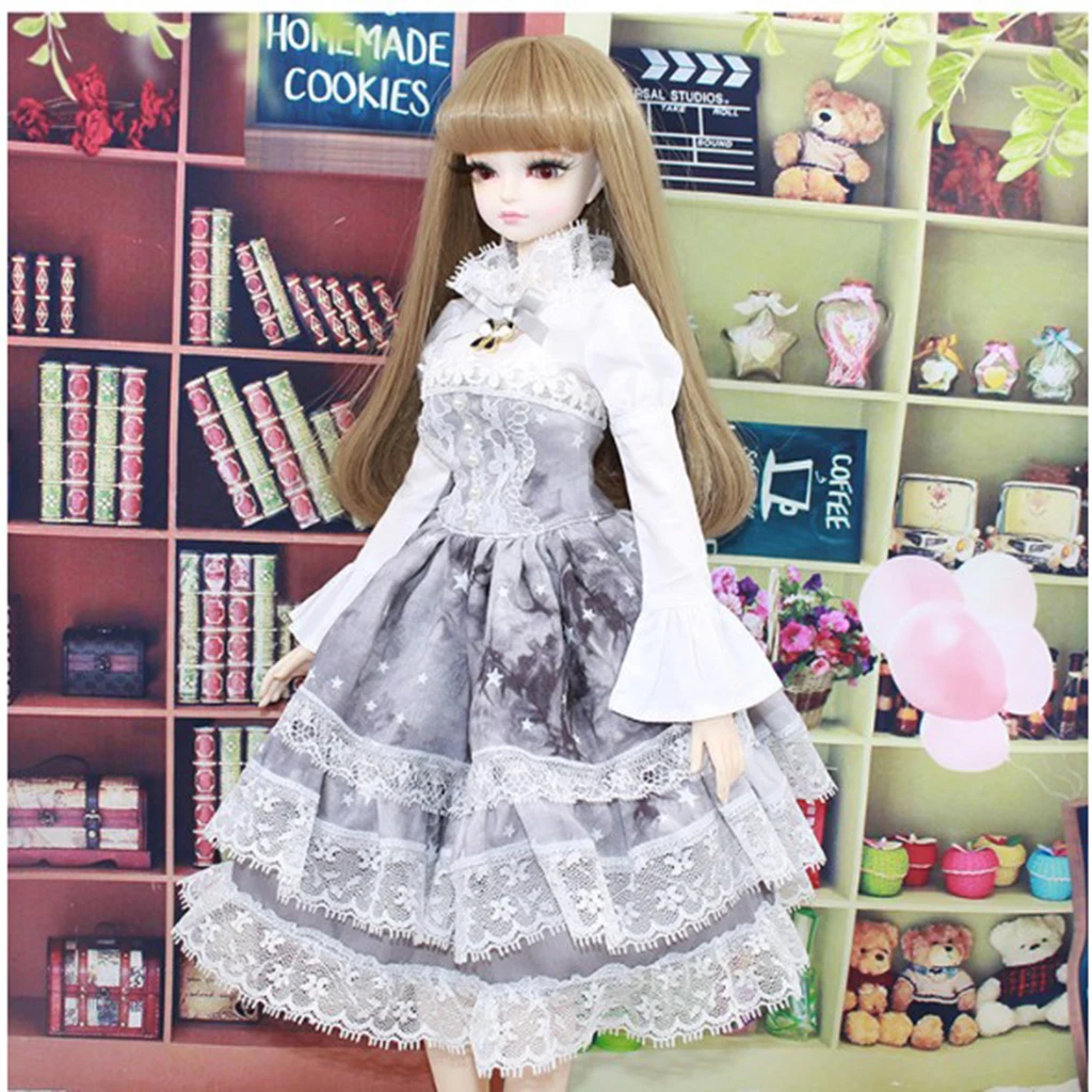 Fashion Doll Clothes, Princess Lace Skirt and White Shirt Outfit for 1/4 BJD Lolita Ball Jointed Doll Girl Clothing Set