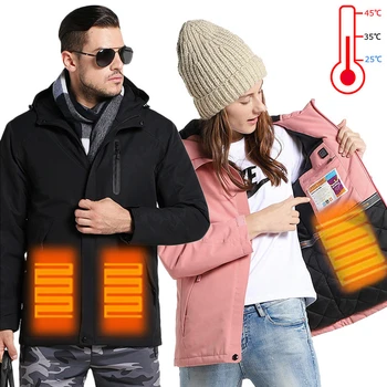 

Winter Couples USB Heated Jacket Men Women Plus Size Down Cotton Hiking Coat Keep Warm Waterproof Jacket Rain Jacket Coat Parkas