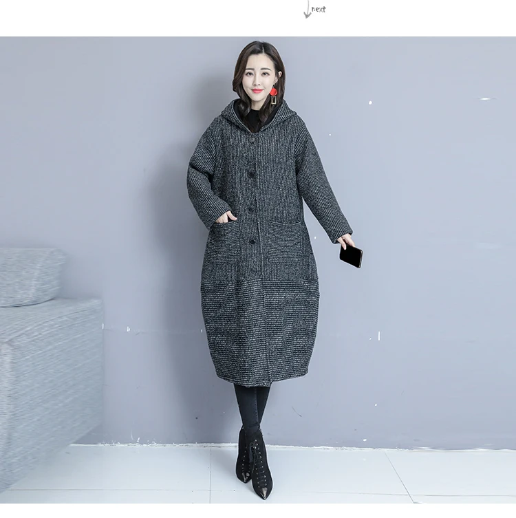 Модная Женская осенне-зимняя шерстяная куртка Корейская свободная длинная Вельветовая утолщенная шерстяная куртка с капюшоном V897
